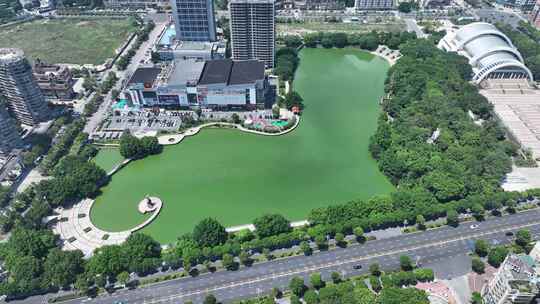 福州长乐城市建筑风光航拍长山湖公园风景