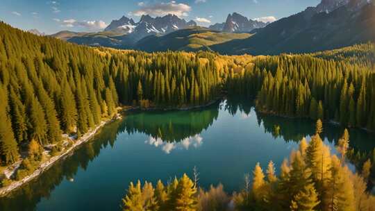 山林湖泊自然风光全景