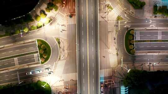 航拍城市夜晚交通道路车流灯光夜景街景