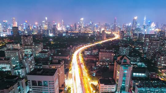 上海南北高架夜景航拍延时