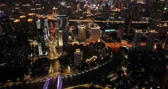 上海苏州河两岸夜景航拍