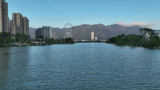 航拍福建福州晋安区晋安湖湖景