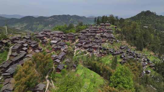 贵州黔东南从江县岜沙苗寨航拍乡村建筑风光