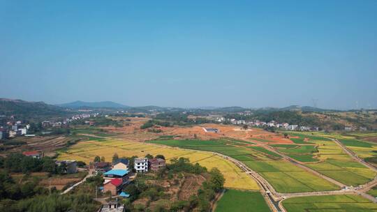 航拍乡村 航拍稻田 农田 新农村 乡村振兴