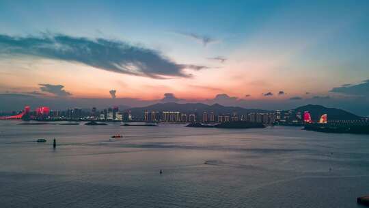 福建厦门晚霞夜幕降临夜景航拍延时