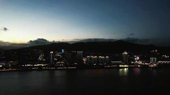 浙江温州城市夜幕降临航拍视频素材模板下载