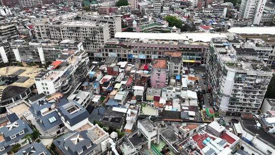 航拍中国福建厦门市思明区老城区骑楼建筑群