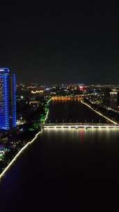 城市河流夜景航拍