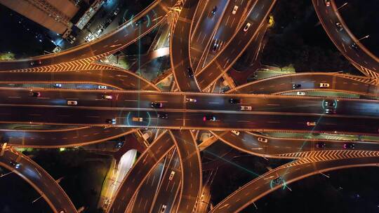 航拍未来智慧城市和高架道路智慧交通夜景