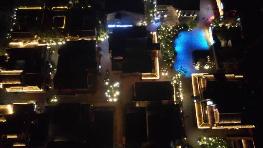 仿古建筑商业街景点步行街夜景亮化前飞1视频素材模板下载