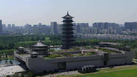 航拍中国扬州大运河博物馆外景大运塔