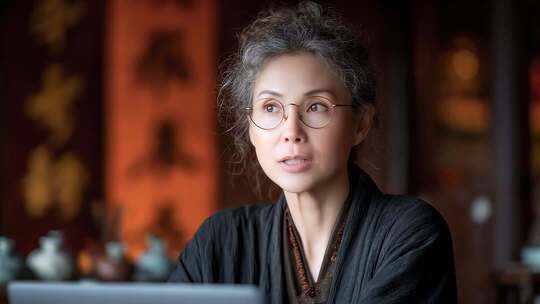 优雅成熟女性居家办公状态特写