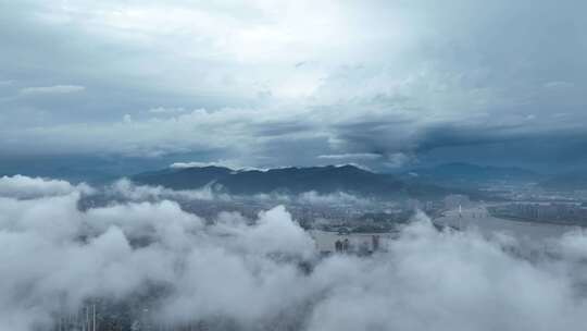 温州清晨平流雾航拍