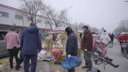 4k北方春节集市赶集购商品热闹场景实拍