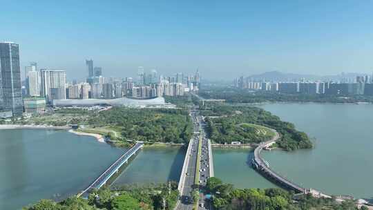 深圳湾公园航拍后海大桥海滨城市景观风光