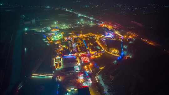 辽宁葫芦岛葫芦古镇航拍夜景