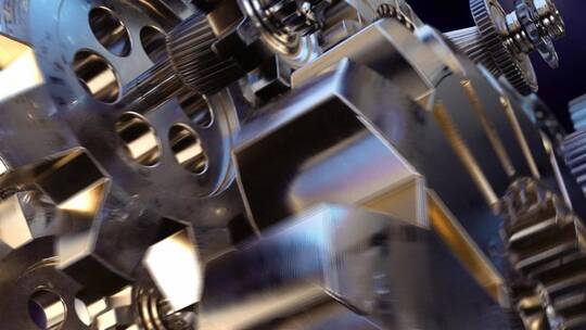 工业风格齿轮穿梭三维动画发动机内部结构