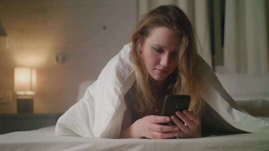 女人看着躺在床单下的手机
