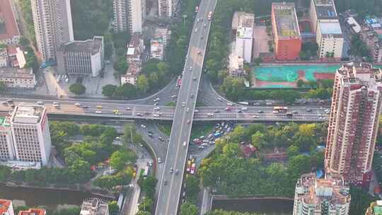 广州市天河区天河路立交桥航拍车流城市交通