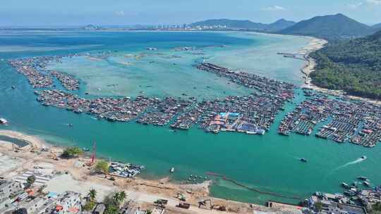 海南陵水疍家鱼排玻璃海海湾玻璃海航拍