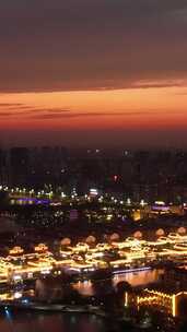 竖版航拍城市日落晚霞夕阳火烧云聊城