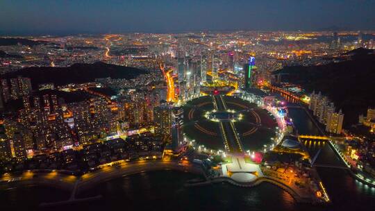 大连星海广场夜景航拍 大连城市夜景