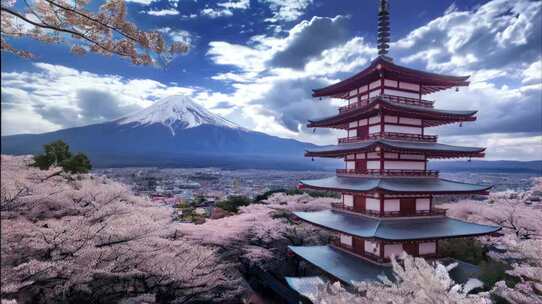 唯美富士山樱花风景