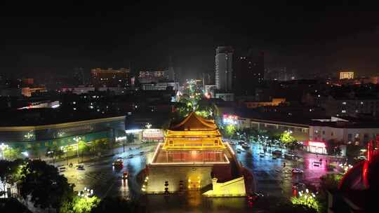 甘肃张掖钟鼓楼夜景航拍