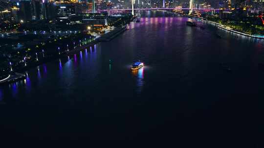 城市河流夜景航拍