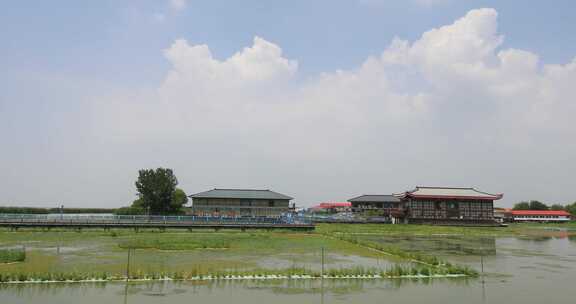 城市湿地湖泊 长荡湖水街建筑生态风光