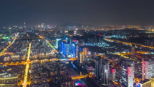 南京城市风光航拍繁华夜景内透都市