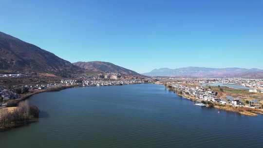 航拍云南旅游大理苍山洱海自然风景