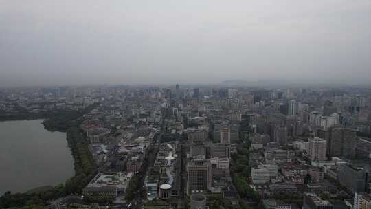 浙江杭州城市清晨航拍