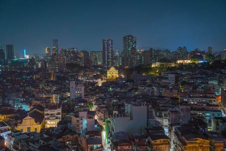 澳门大三巴城市夜景大景延时8K