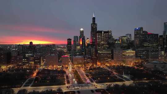城市航拍美国芝加哥地标国会广场夜景灯光