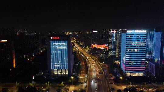 航拍福建福州金融街城市夜景灯光秀