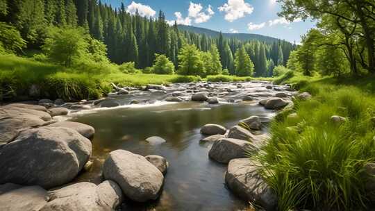 山林间清澈溪流风景