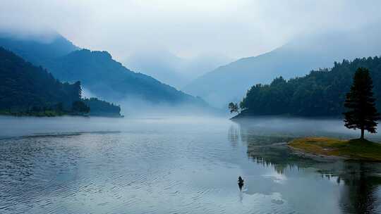 早晨山水湖面自然风景