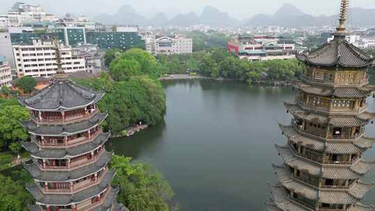 广西桂林日月塔地标建筑航拍