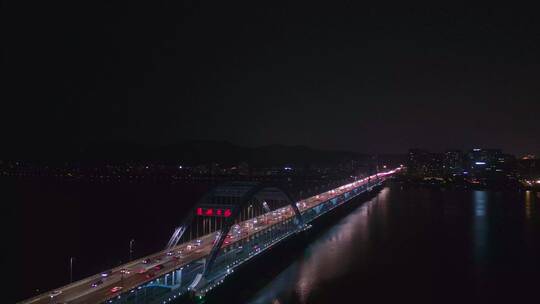 杭州复兴大桥航拍车流夜景视频素材模板下载