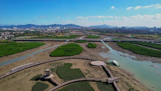 厦门航拍下潭尾湿地公园景观