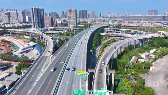 广州番禺区东沙立交桥大桥航拍车流东新高速视频素材模板下载