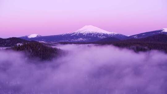 雪峰，云，森林，雾