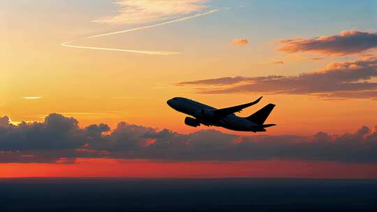 飞机日落时分飞行唯美旅行航拍视频