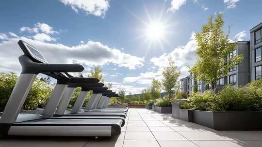 屋顶花园健身房阳光明媚清新活力