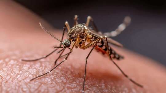 微距特写蚊子吸食血液素材