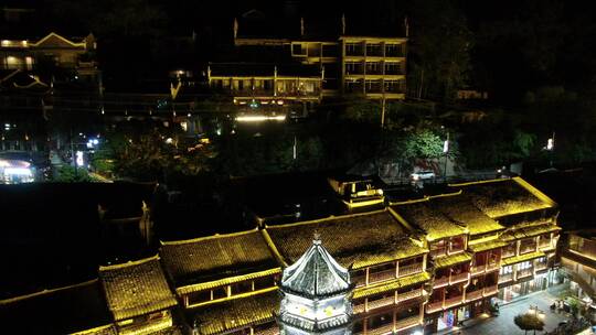 航拍湖南湘西凤凰古城4A景区夜景视频素材模板下载
