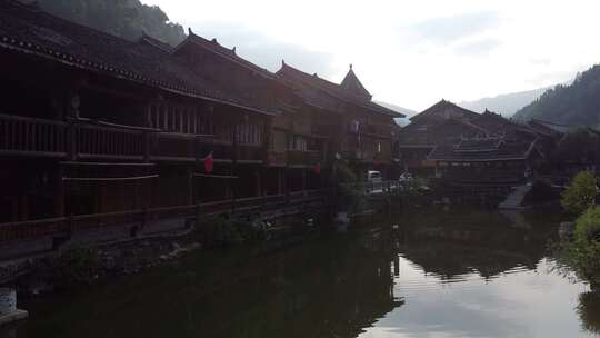 航拍贵州日出肇兴侗寨侗族村落山水大气夜色