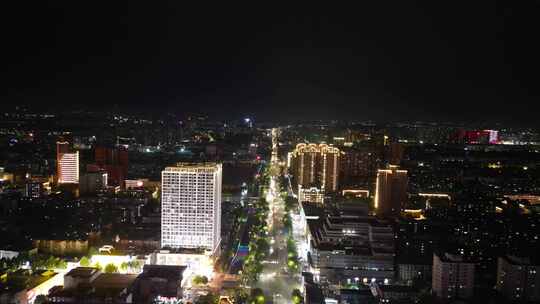 航拍淄博城市夜景柳泉路