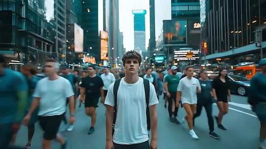 城市街道上的年轻男子